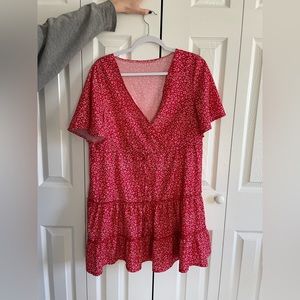 Red floral midi dress